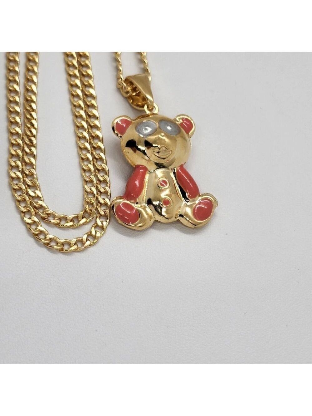 Brand New Brazilian 18k Gold Filled PINK Teddy Bear Necklace - Picture 3 of 4
